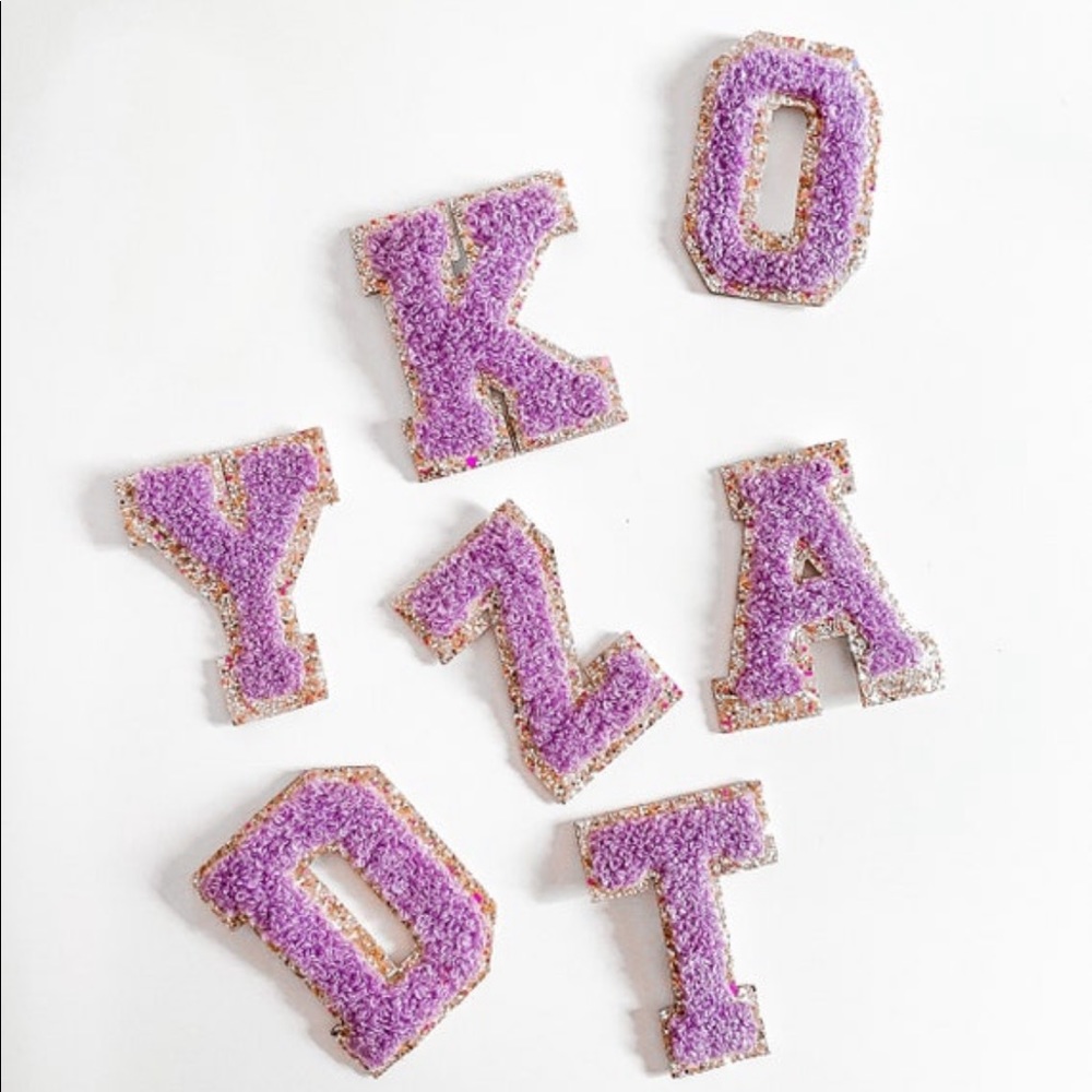 Purple Monogram Gold Glitter Chenille Letter Patch